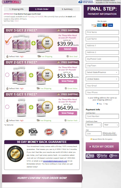 LeptiCell Secure Checkout Page